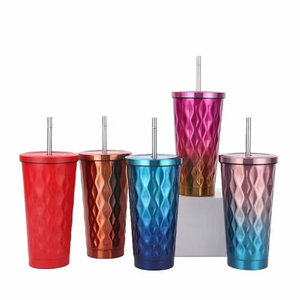 Tumblers dinding berganda logam dengan jerami dan penutup